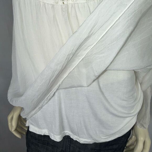 Made in Italy 100% Silk Lace Boho Blouse Sheer Bell Sleeve Peasant Top Romantic - Picture 10 of 15